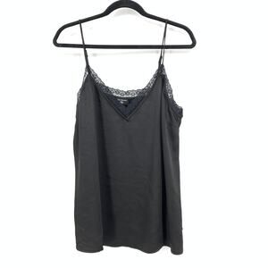 True Religion Lace Trimmed Cami Tank Top Womens Size XL Black Satin